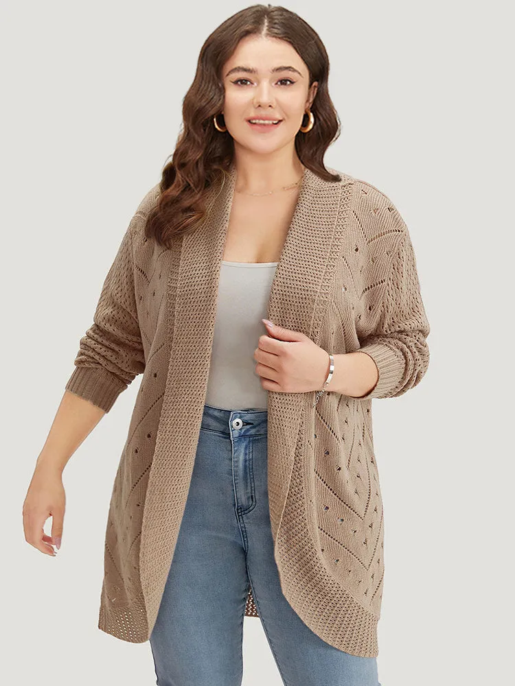 Lapel Collar Geometric Eyelet Drop Shoulder Cardigan sold by Bloomchic product image thumbnail 3