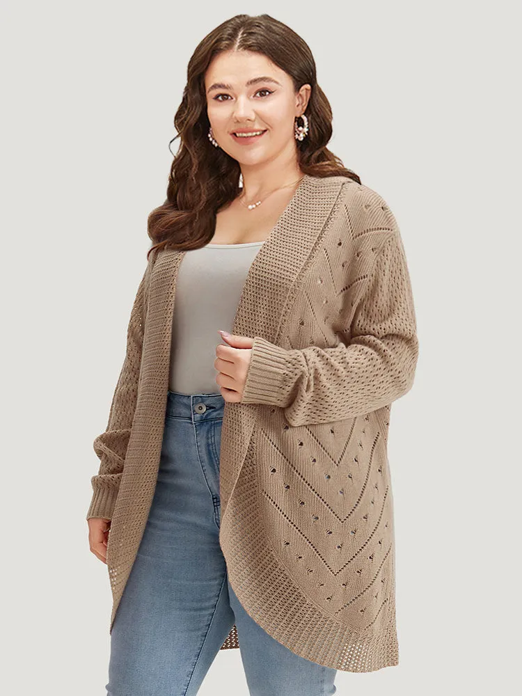 Lapel Collar Geometric Eyelet Drop Shoulder Cardigan sold by Bloomchic product image thumbnail 4