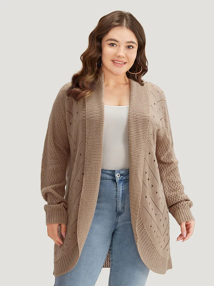 Lapel Collar Geometric Eyelet Drop Shoulder Cardigan sold by Bloomchic