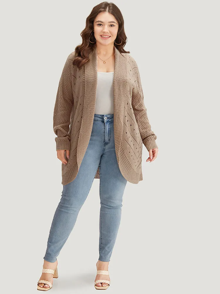 Lapel Collar Geometric Eyelet Drop Shoulder Cardigan sold by Bloomchic product image thumbnail 5