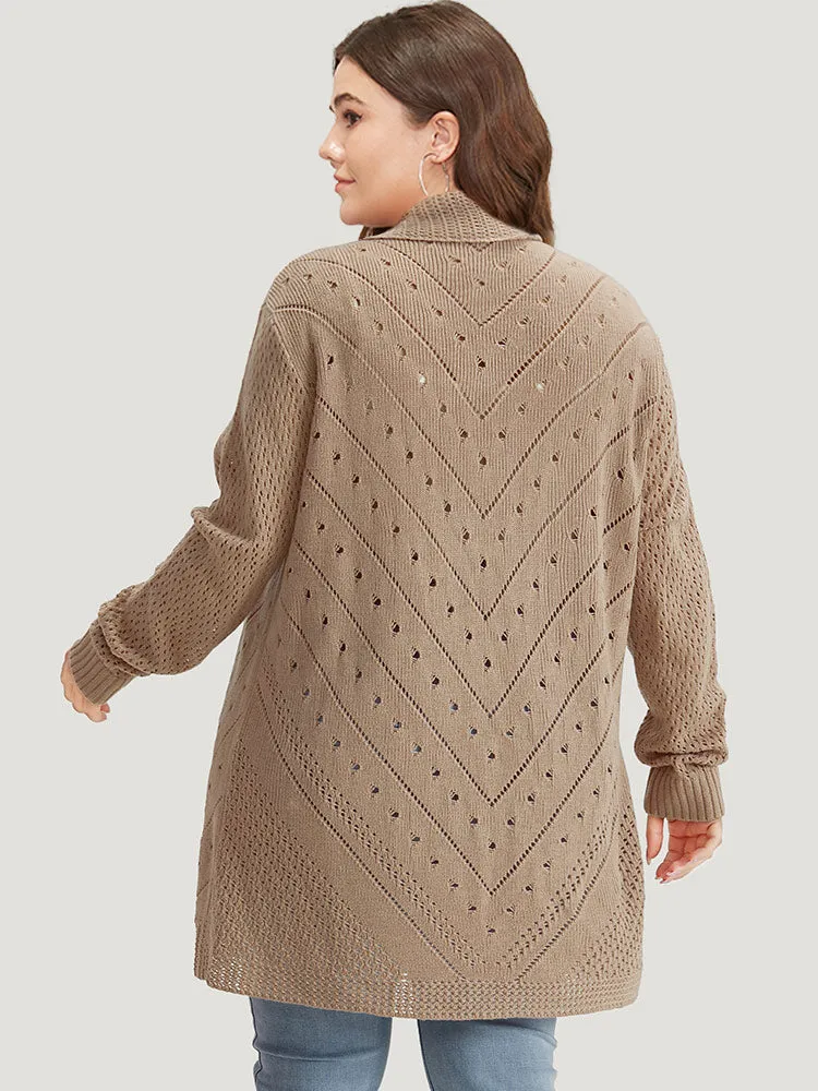 Lapel Collar Geometric Eyelet Drop Shoulder Cardigan sold by Bloomchic product image thumbnail 2