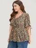 Ditsy Floral Wrap Ties Gathered Ruffle Hem Blouse sold by Bloomchic