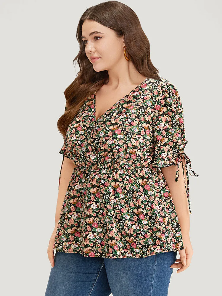 Ditsy Floral Wrap Ties Gathered Ruffle Hem Blouse sold by Bloomchic product image thumbnail 3