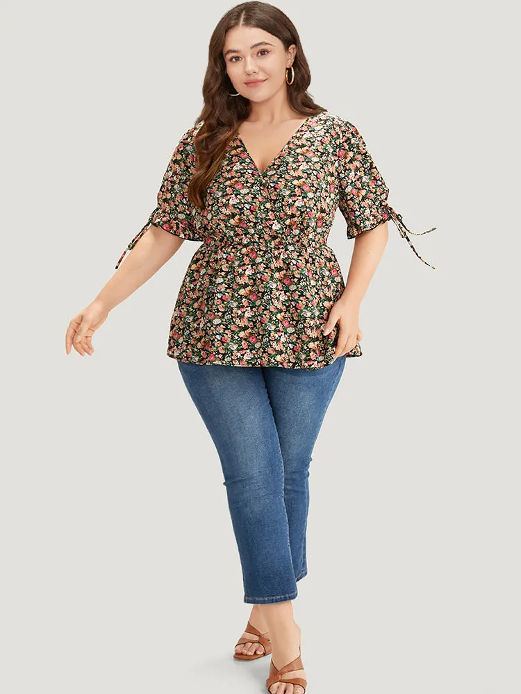 Ditsy Floral Wrap Ties Gathered Ruffle Hem Blouse sold by Bloomchic product image thumbnail 4