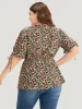 Ditsy Floral Wrap Ties Gathered Ruffle Hem Blouse sold by Bloomchic