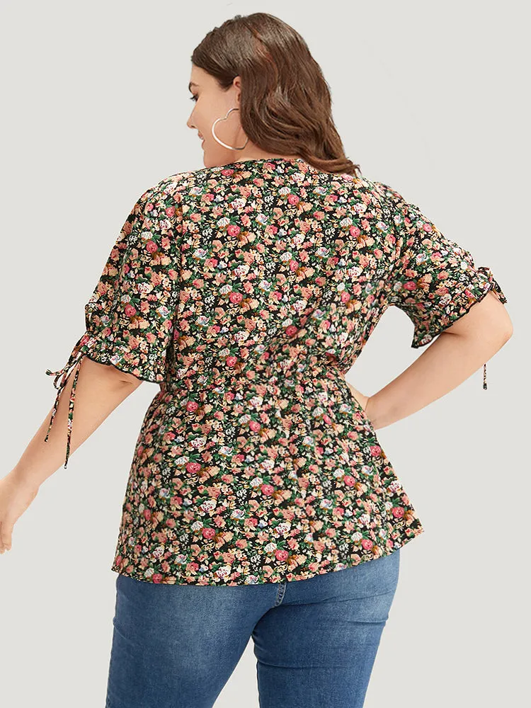 Ditsy Floral Wrap Ties Gathered Ruffle Hem Blouse sold by Bloomchic product image thumbnail 5