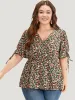 Ditsy Floral Wrap Ties Gathered Ruffle Hem Blouse sold by Bloomchic