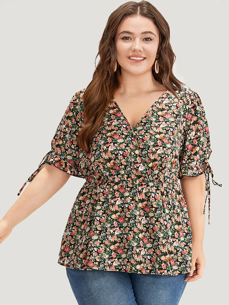 Ditsy Floral Wrap Ties Gathered Ruffle Hem Blouse sold by Bloomchic product image thumbnail 2