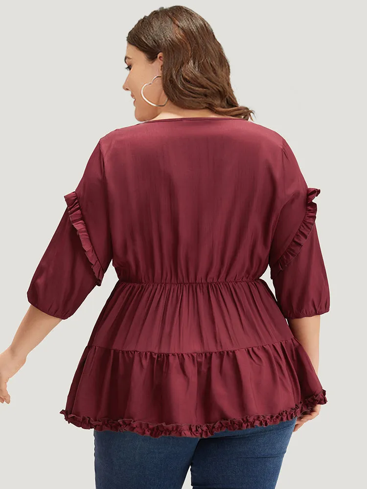 Plain Frill Trim Layered Hem Lantern Sleeve Blouse sold by Bloomchic product image thumbnail 5
