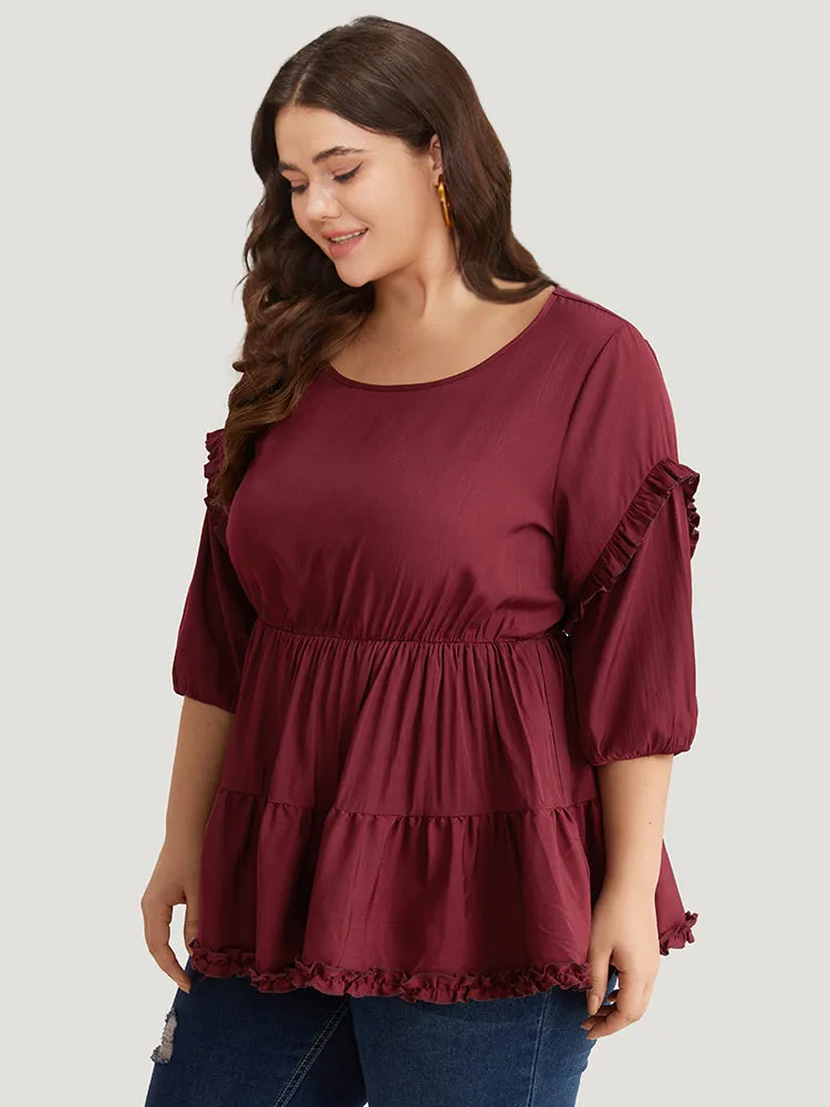 Plain Frill Trim Layered Hem Lantern Sleeve Blouse sold by Bloomchic product image thumbnail 2