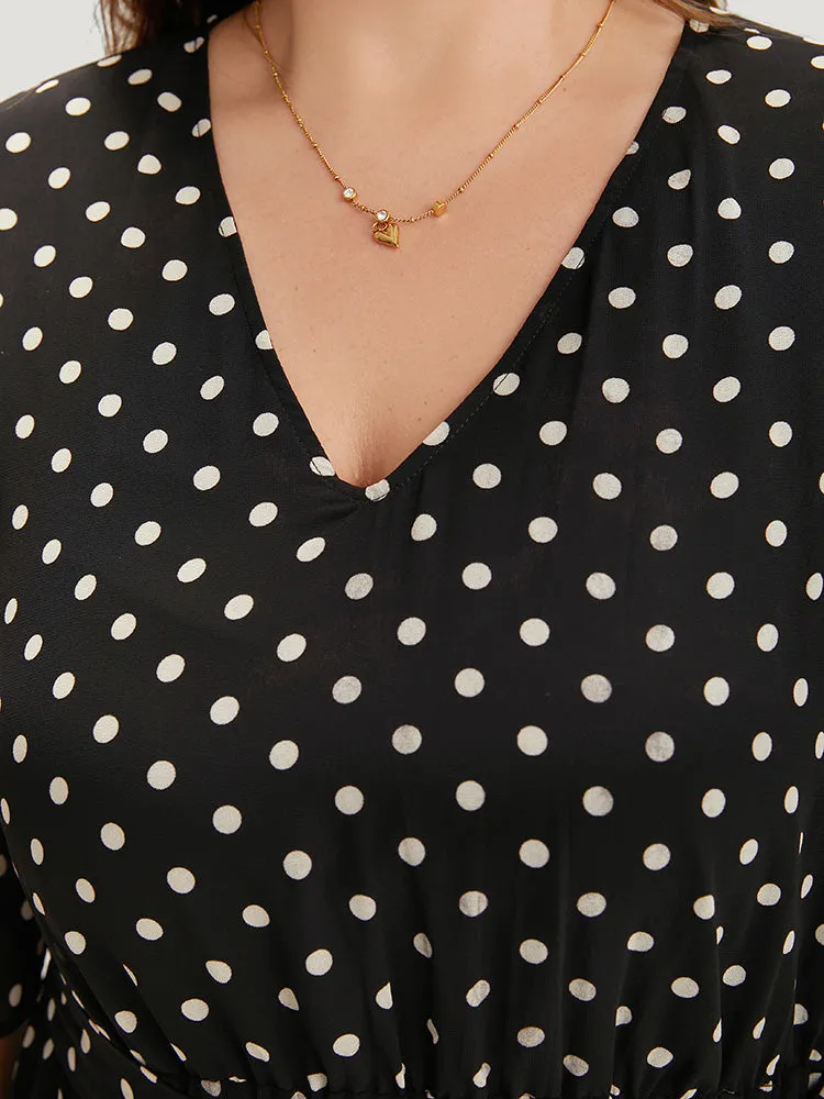 Polka Dot Ruffles Pocket V Neck Mesh Belted Dress sold by Bloomchic product image thumbnail 5