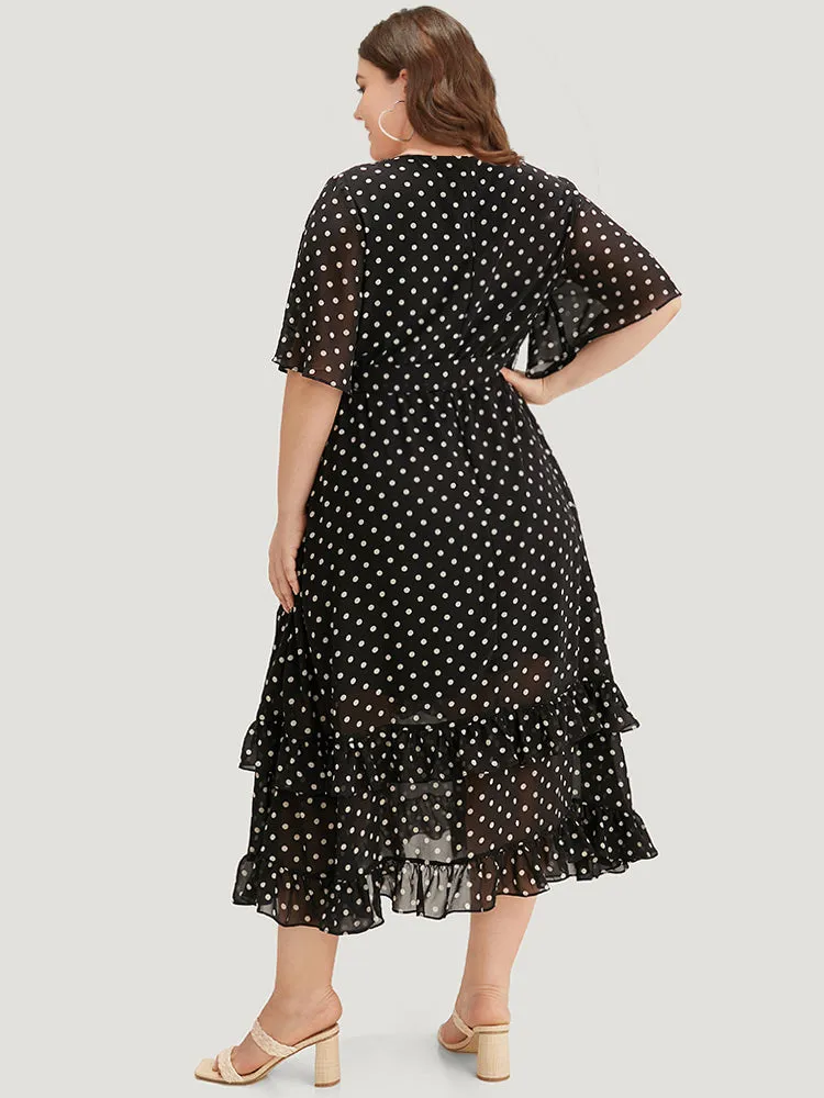 Polka Dot Ruffles Pocket V Neck Mesh Belted Dress sold by Bloomchic product image thumbnail 3