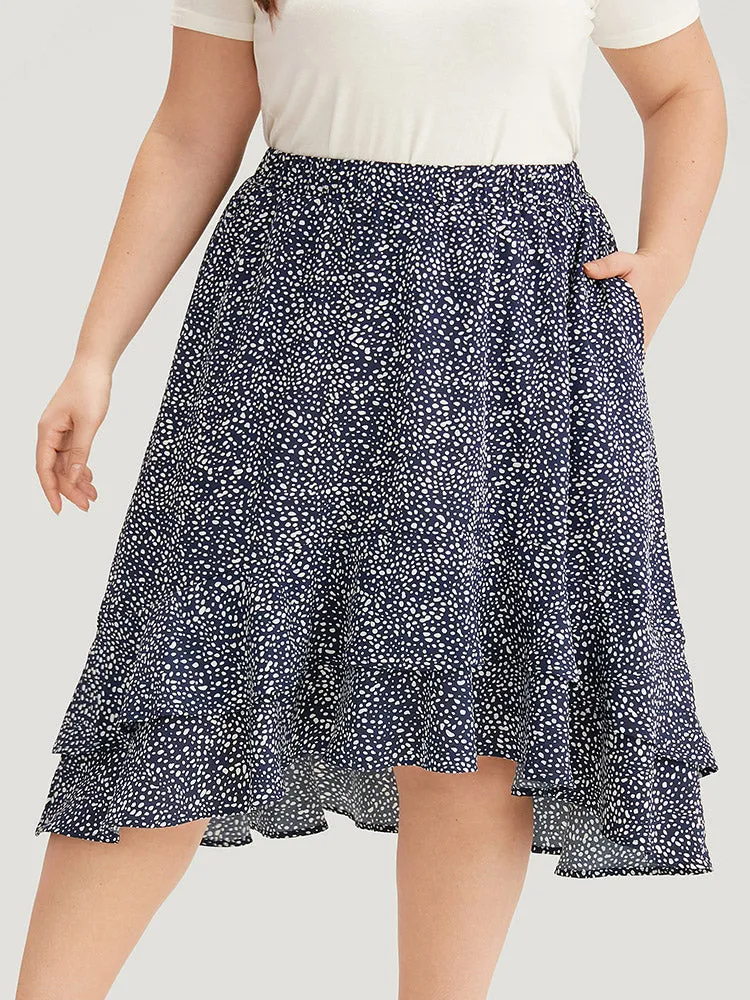 Allover Print Pocket Ruffle Layered Hem Skirt sold by Bloomchic