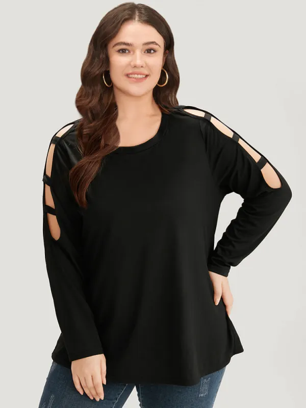 Plain Round Neck Cut Out T-shirt sold by Bloomchic