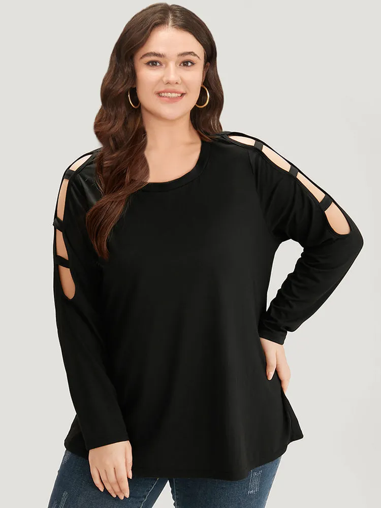 Plain Round Neck Cut Out T-shirt sold by Bloomchic