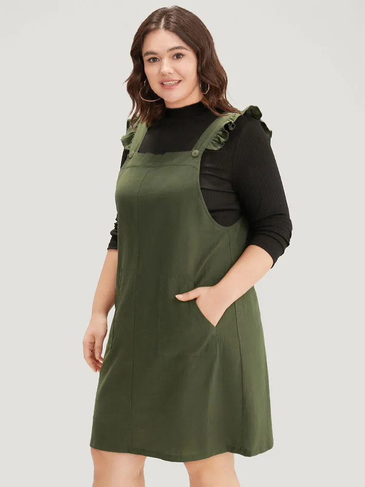 Solid Square Neck Button Up Pocket Ruffle Trim Cami Dress sold by Bloomchic product image thumbnail 3