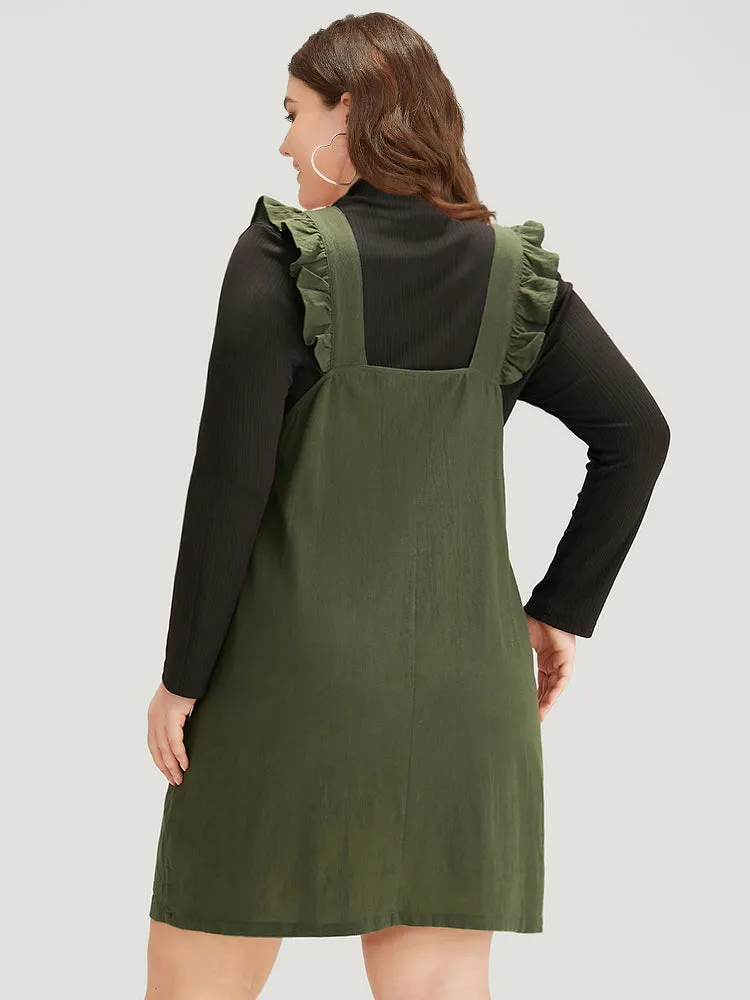 Solid Square Neck Button Up Pocket Ruffle Trim Cami Dress sold by Bloomchic product image thumbnail 2