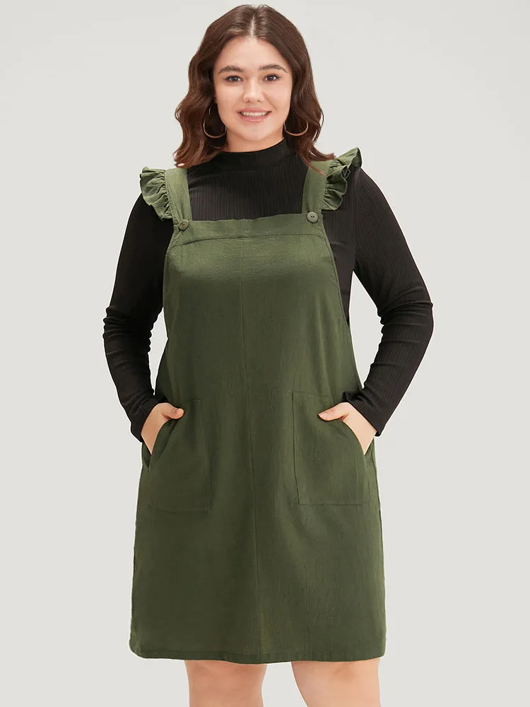Solid Square Neck Button Up Pocket Ruffle Trim Cami Dress sold by Bloomchic product image thumbnail 5