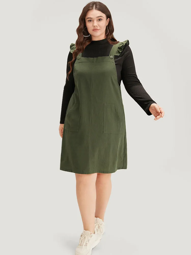 Solid Square Neck Button Up Pocket Ruffle Trim Cami Dress sold by Bloomchic product image thumbnail 4