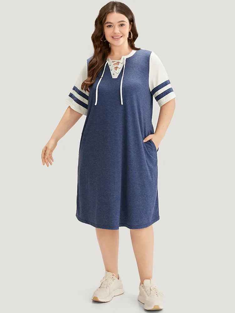 Supersoft Essentials Striped Pocket Patchwork Lace Up Dress sold by Bloomchic product image thumbnail 4