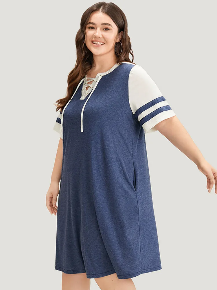 Supersoft Essentials Striped Pocket Patchwork Lace Up Dress sold by Bloomchic product image thumbnail 5