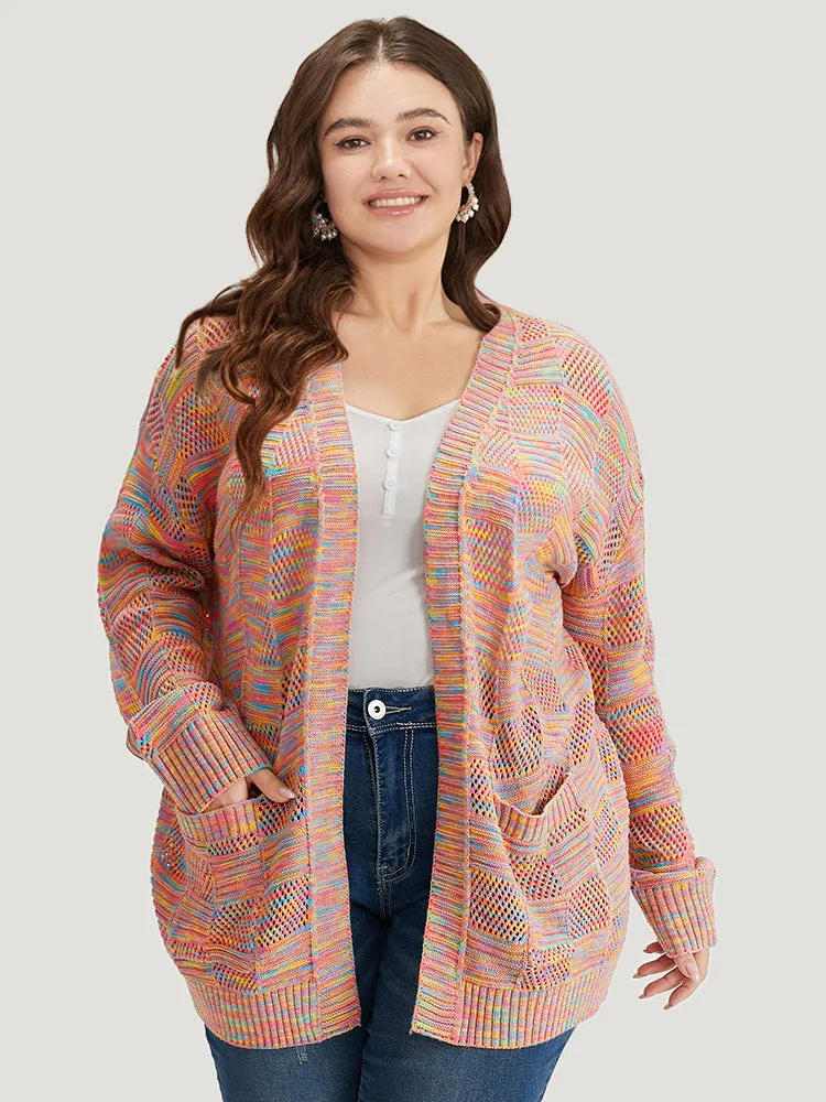 Rainbow Print Patched Pocket Open Front Cardigan sold by Bloomchic