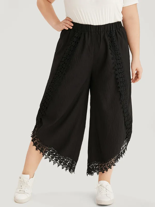 Solid Guipure Lace Wrap Hem Pants sold by Bloomchic