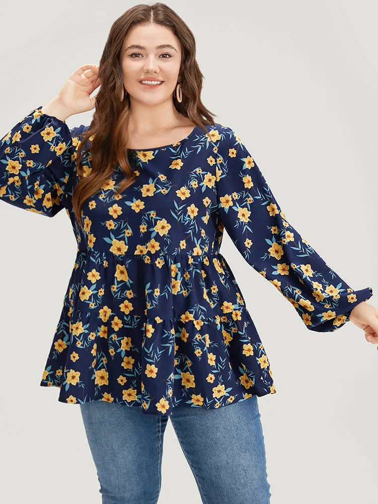 Floral Print Lantern Sleeve Gathered Blouse sold by Bloomchic product image thumbnail 3