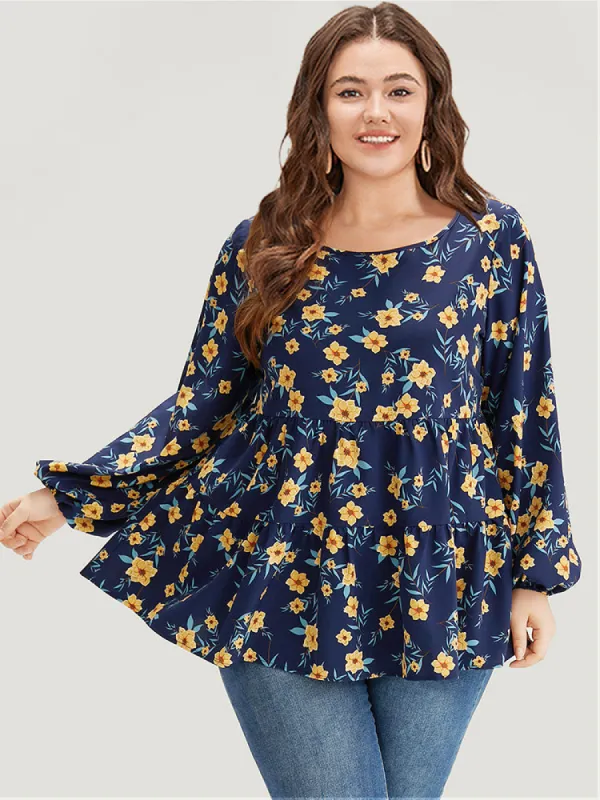 Floral Print Lantern Sleeve Gathered Blouse sold by Bloomchic