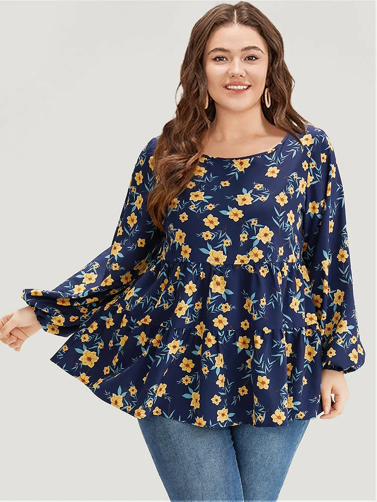 Floral Print Lantern Sleeve Gathered Blouse sold by Bloomchic