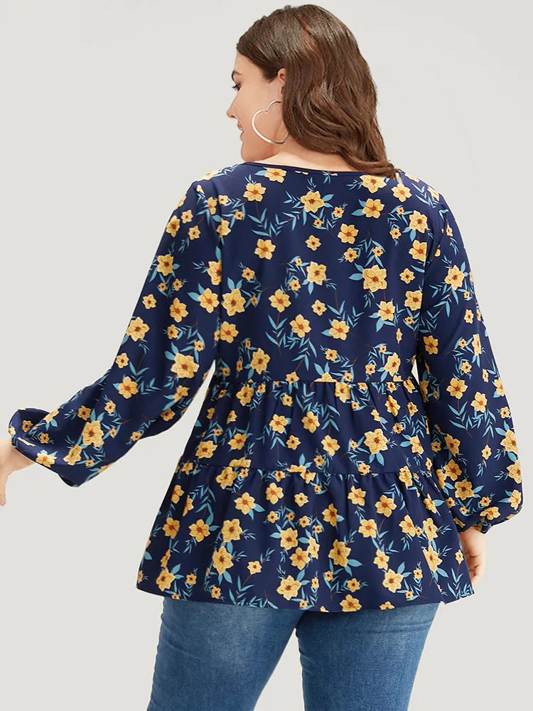 Floral Print Lantern Sleeve Gathered Blouse sold by Bloomchic product image thumbnail 5