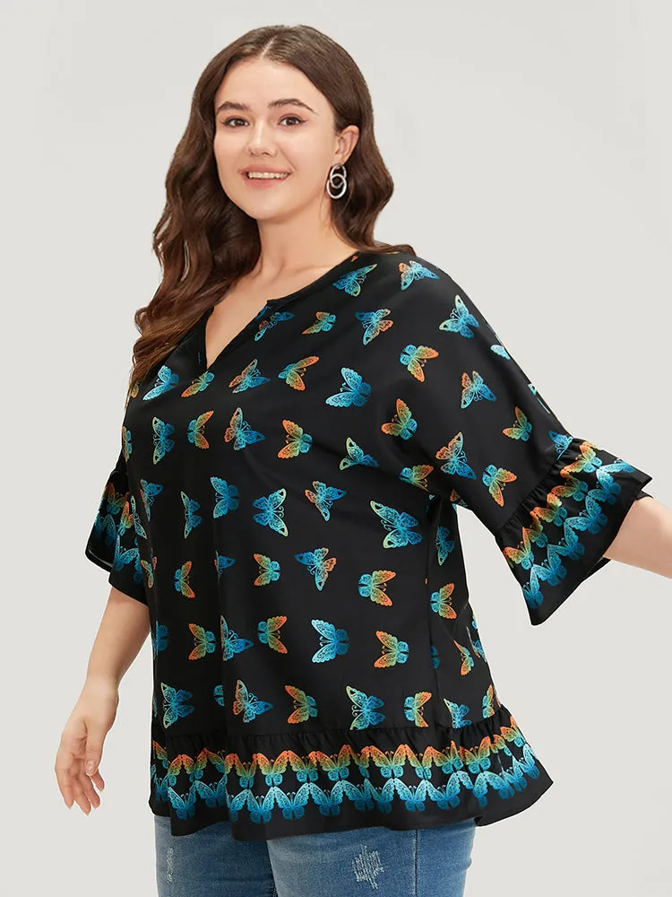 Butterfly Notched Bell Sleeve Gathered Blouse sold by Bloomchic product image thumbnail 2