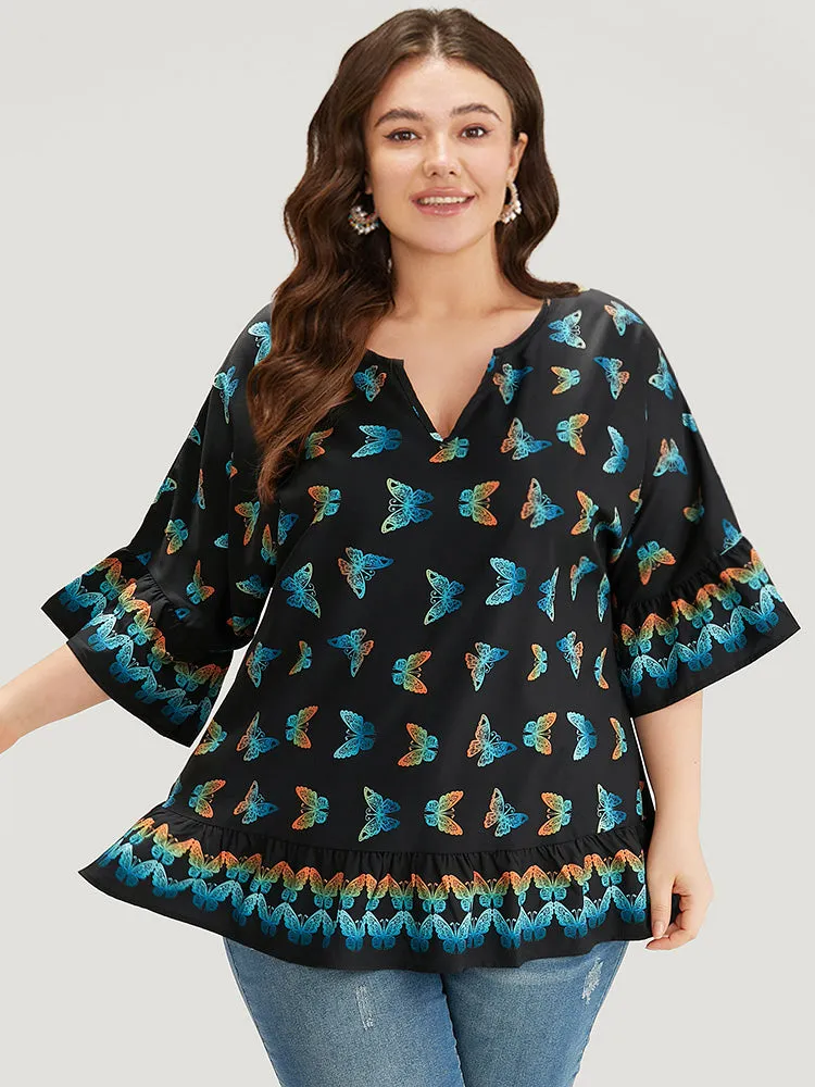 Butterfly Notched Bell Sleeve Gathered Blouse sold by Bloomchic product image thumbnail 3