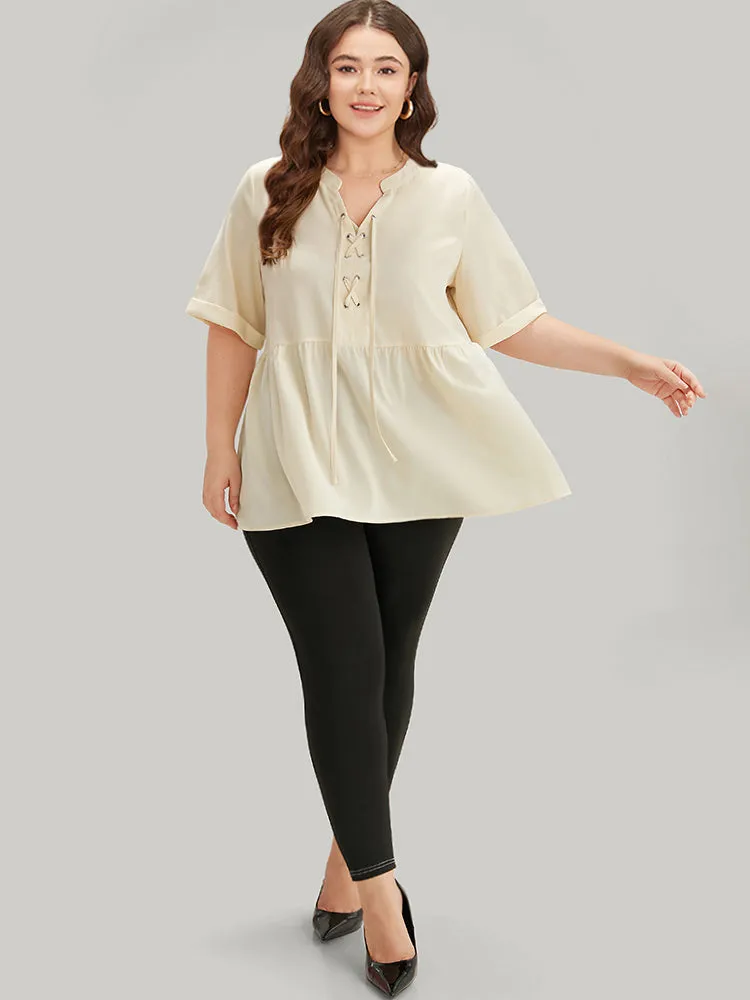 Anti-Wrinkle Lace Up Notched Gathered Blouse sold by Bloomchic product image thumbnail 4