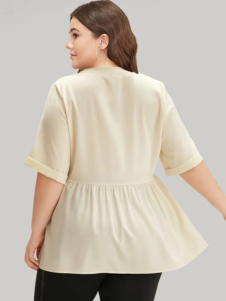 Anti-Wrinkle Lace Up Notched Gathered Blouse sold by Bloomchic product image thumbnail 5