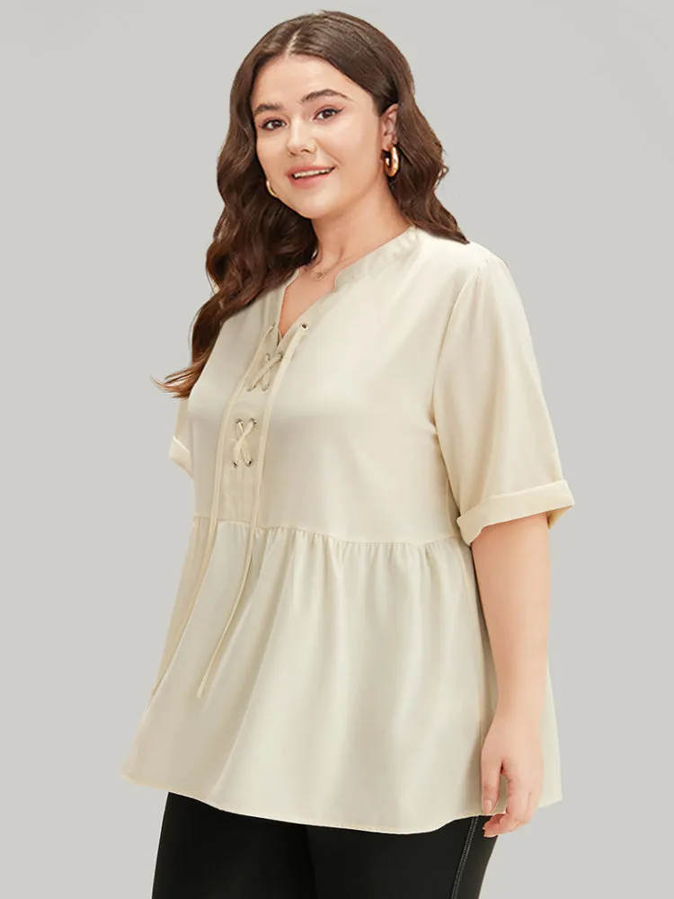 Anti-Wrinkle Lace Up Notched Gathered Blouse sold by Bloomchic product image thumbnail 2