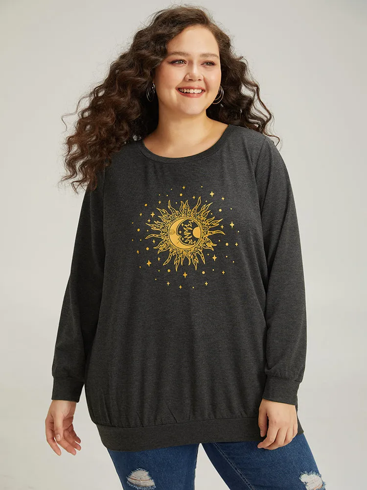 Moon and Star Print Crew Neck Elastic Cuffs Sweatshirt sold by Bloomchic product image thumbnail 5