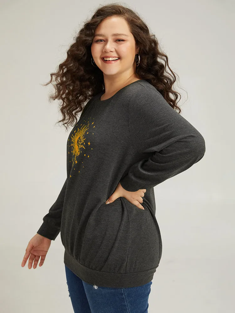 Moon and Star Print Crew Neck Elastic Cuffs Sweatshirt sold by Bloomchic product image thumbnail 3