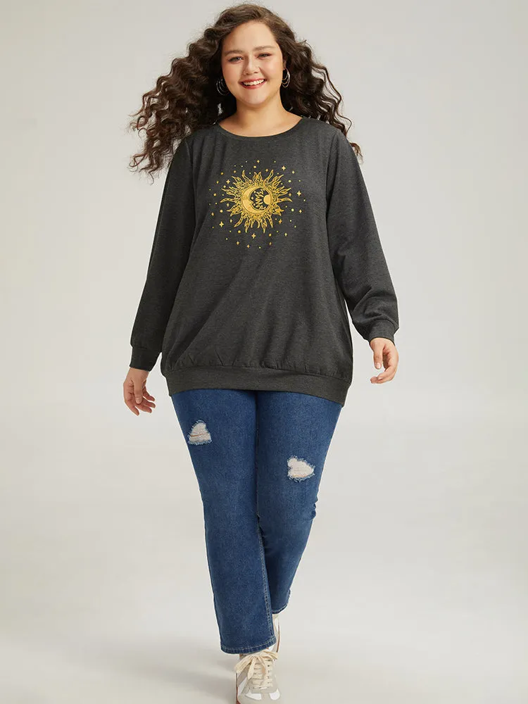 Moon and Star Print Crew Neck Elastic Cuffs Sweatshirt sold by Bloomchic product image thumbnail 4