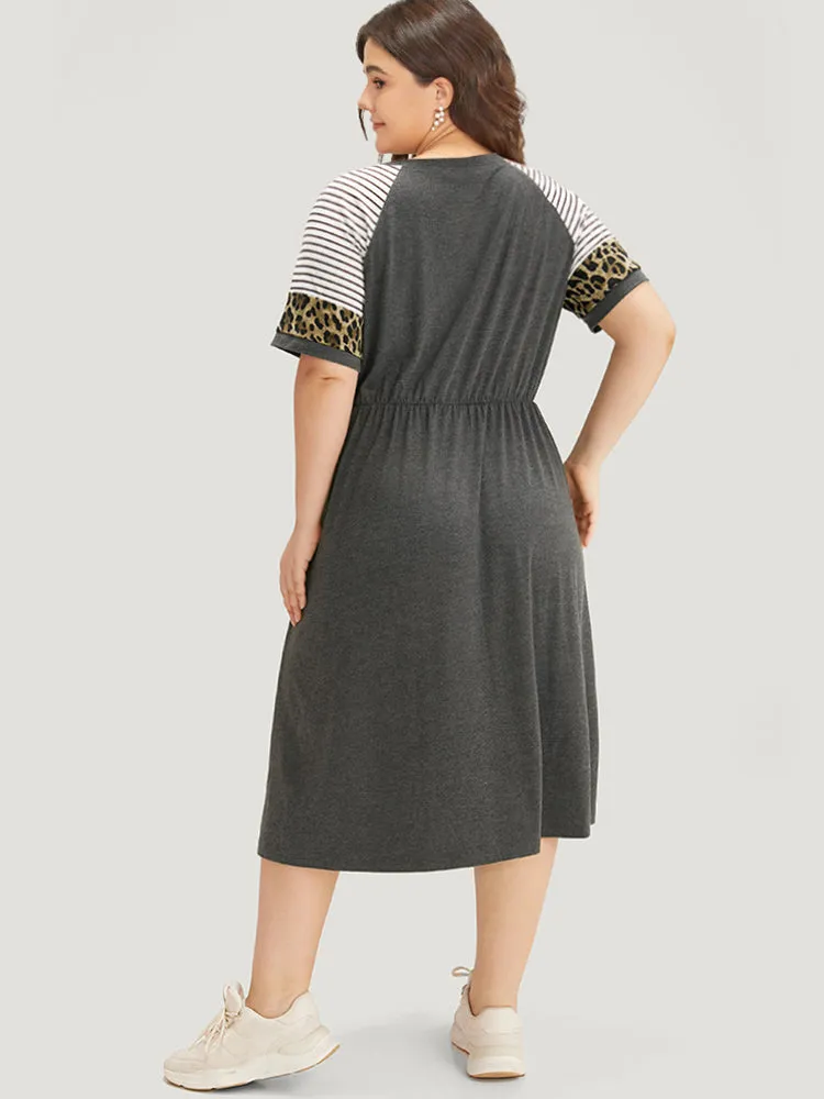 Supersoft Essentials Leopard Striped Patchwork Raglan Sleeve Dress sold by Bloomchic product image thumbnail 2