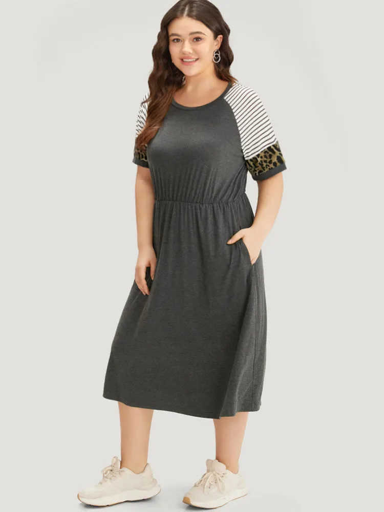 Supersoft Essentials Leopard Striped Patchwork Raglan Sleeve Dress sold by Bloomchic product image thumbnail 3