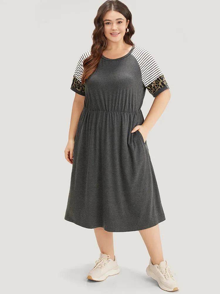 Supersoft Essentials Leopard Striped Patchwork Raglan Sleeve Dress sold by Bloomchic product image thumbnail 4