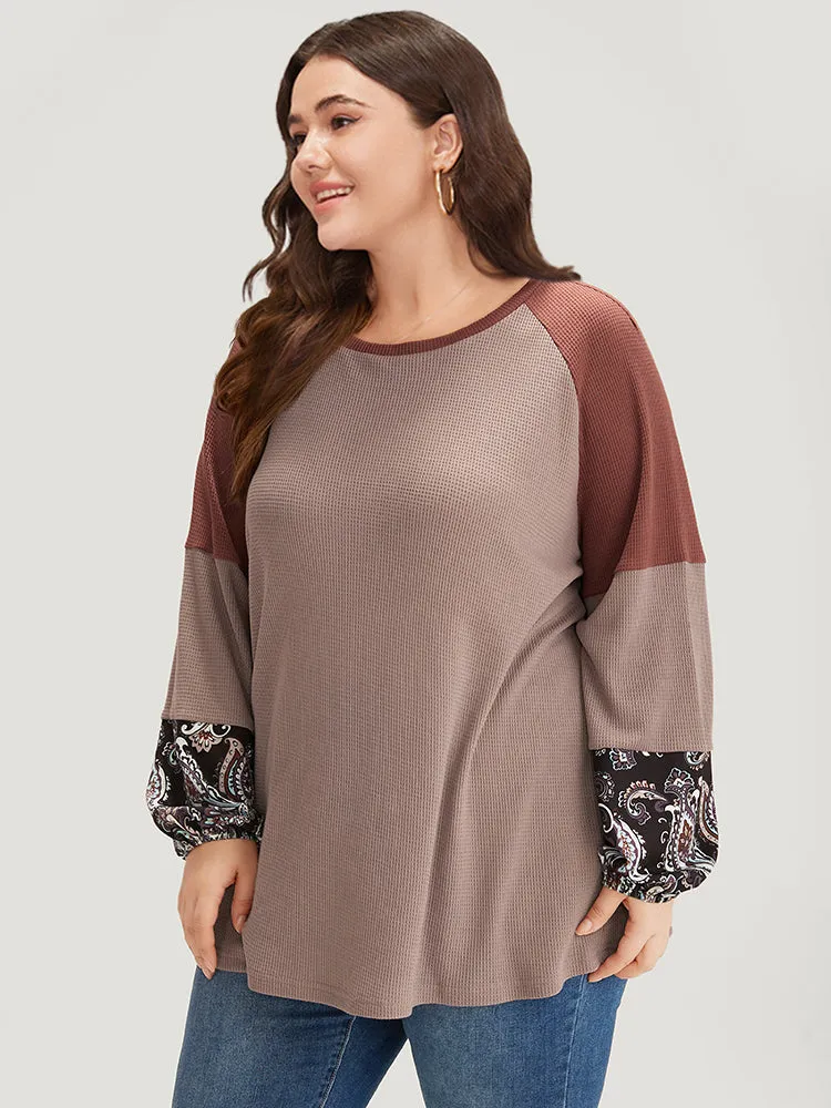 Paisley Print Patchwork Crew Neck Raglan Sleeve Sweatshirt sold by Bloomchic product image thumbnail 3