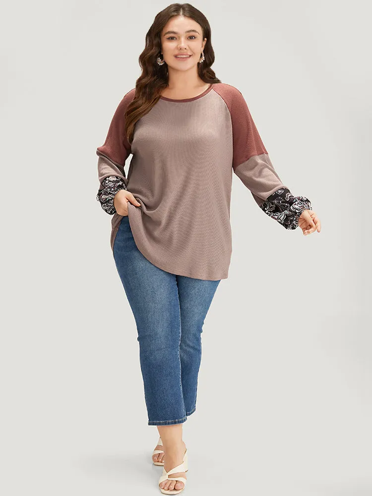 Paisley Print Patchwork Crew Neck Raglan Sleeve Sweatshirt sold by Bloomchic product image thumbnail 4