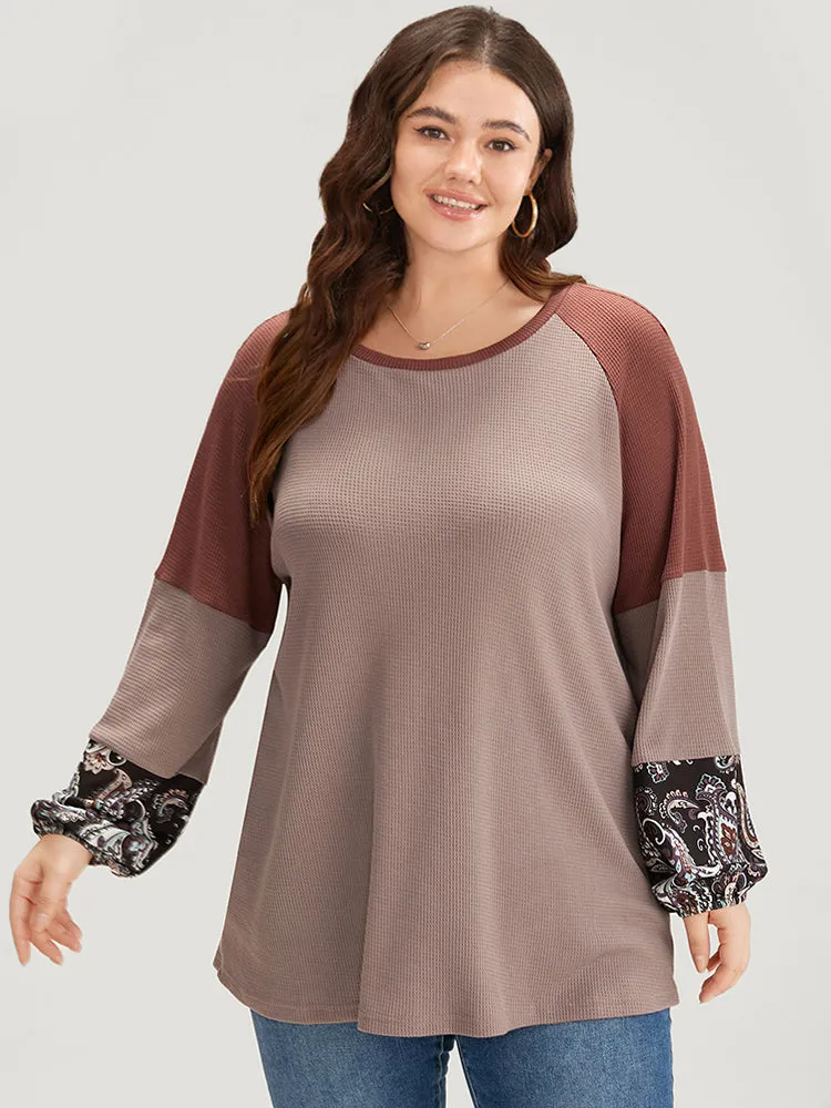 Paisley Print Patchwork Crew Neck Raglan Sleeve Sweatshirt sold by Bloomchic product image thumbnail 5