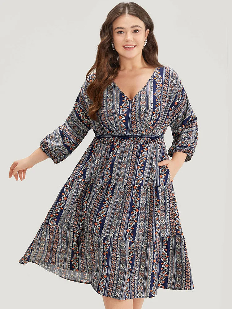 Bandana Print Elastic Cuffs Layered Hem Dress sold by Bloomchic