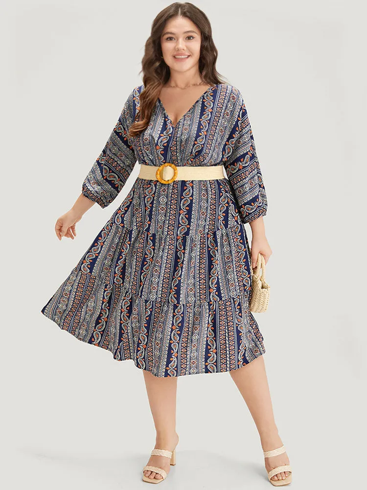 Bandana Print Elastic Cuffs Layered Hem Dress sold by Bloomchic product image thumbnail 4