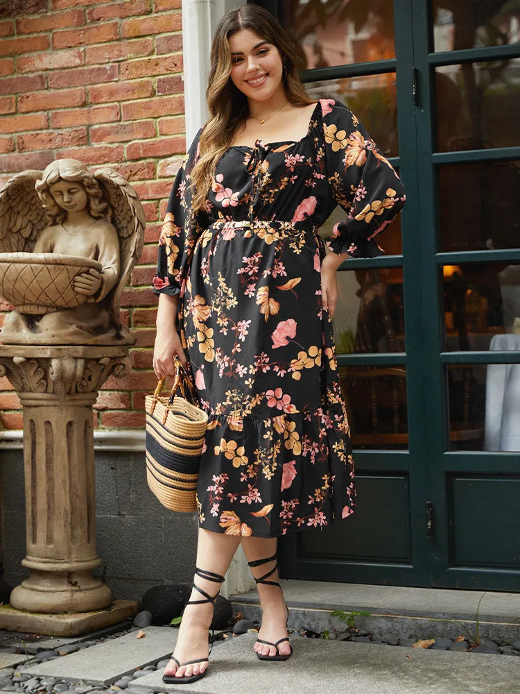 Floral Print Bowknot Flutter Trim Tiered Dress sold by Bloomchic product image thumbnail 3