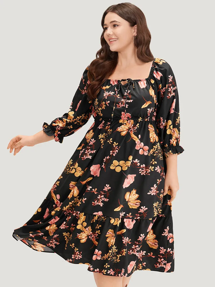 Floral Print Bowknot Flutter Trim Tiered Dress sold by Bloomchic product image thumbnail 4