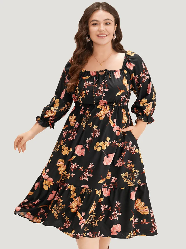 Floral Print Bowknot Flutter Trim Tiered Dress sold by Bloomchic product image thumbnail 5